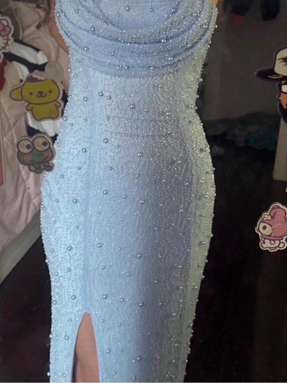Windsor Light Blue Beaded Prom Gown with Slit